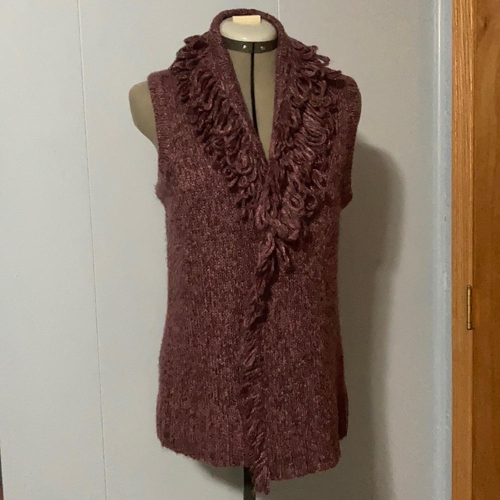 Purple knit cardigan vest